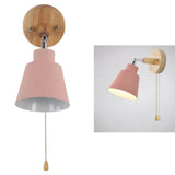 Macaron Bedside Wall Lamp Space Saving Pink Lampshade Wall Sconces with Wood Base for Living Room Bedroom Office 100‑240V - Extra Image
