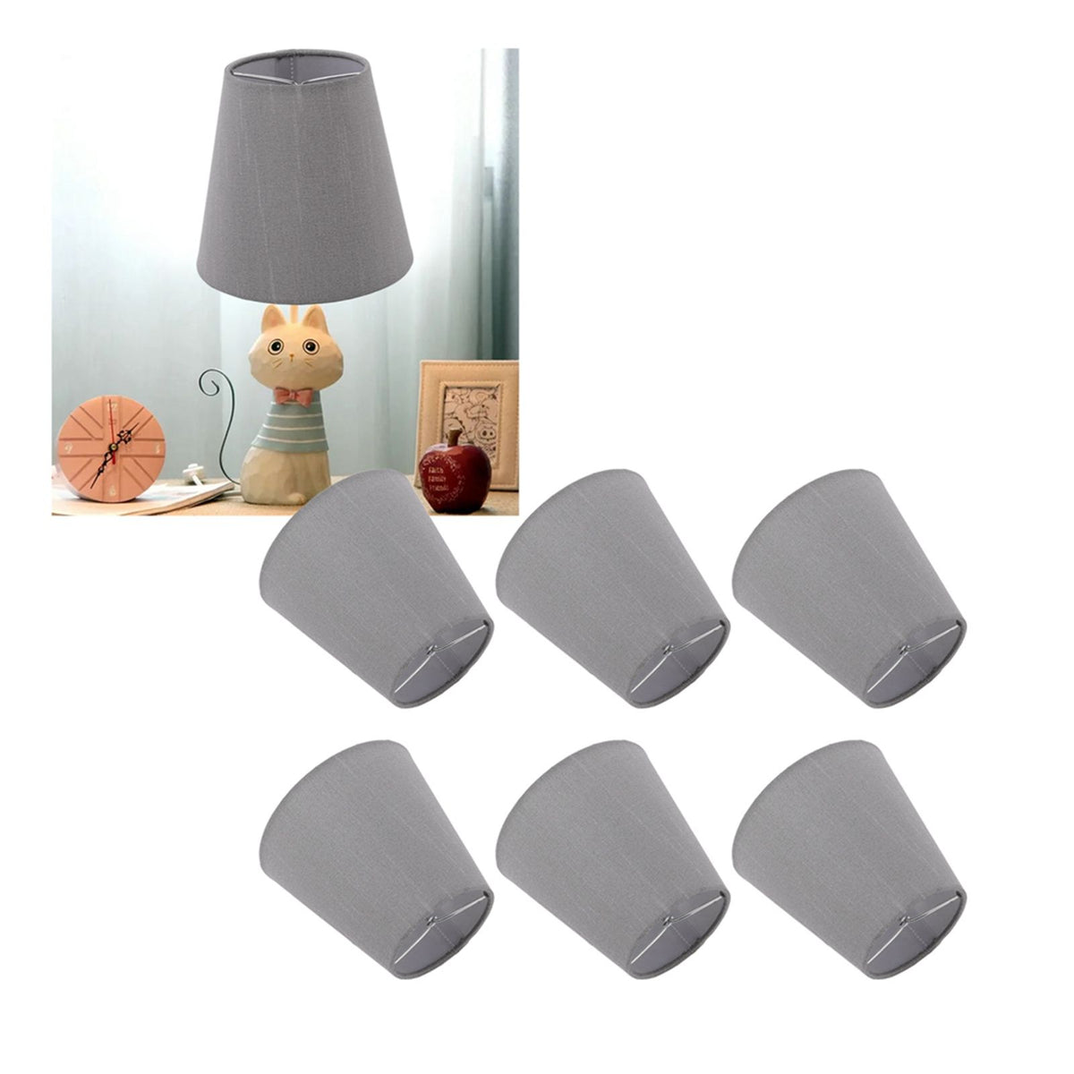 6 Pcs Cloth Lamp Shade Good Light Transmission E14 Candle Bulb Lamp Cover Classic Fabric Lampshade for Bedroom