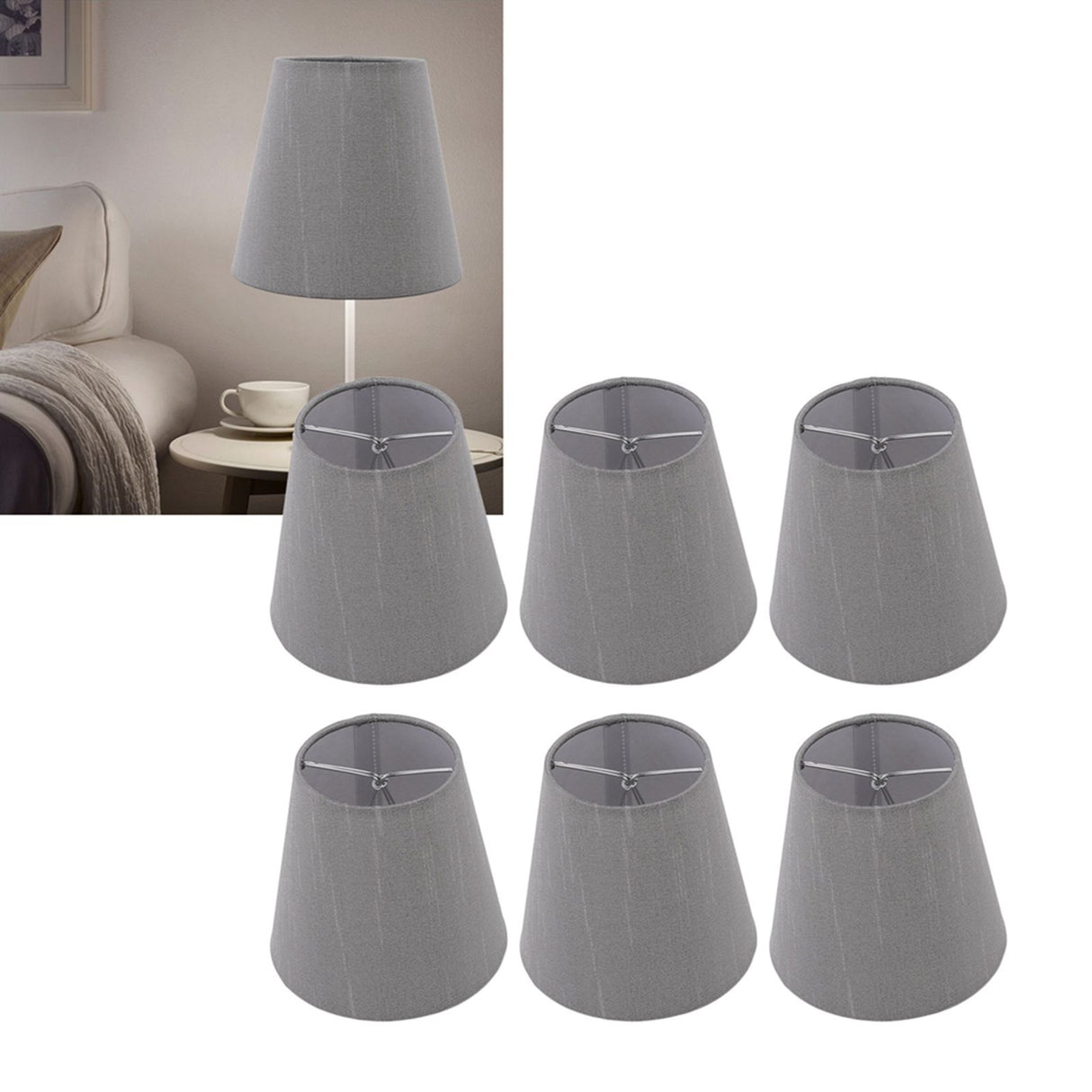 6 Pcs Cloth Lamp Shade Good Light Transmission E14 Candle Bulb Lamp Cover Classic Fabric Lampshade for Bedroom