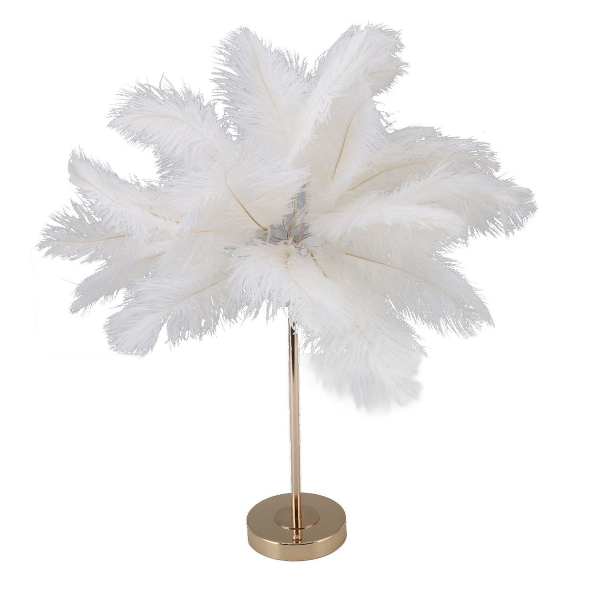 Feather Table Lamp Touch Switch USB Ostrich Feather Lamp 3 Color Dimming Desk Lamp with Gold Metal Base 30pcs Feather