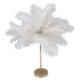 Feather Table Lamp Touch Switch USB Ostrich Feather Lamp 3 Color Dimming Desk Lamp with Gold Metal Base 30pcs Feather - Front View