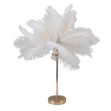 Feather Table Lamp Touch Switch USB Ostrich Feather Lamp 3 Color Dimming Desk Lamp with Gold Metal Base 30pcs Feather