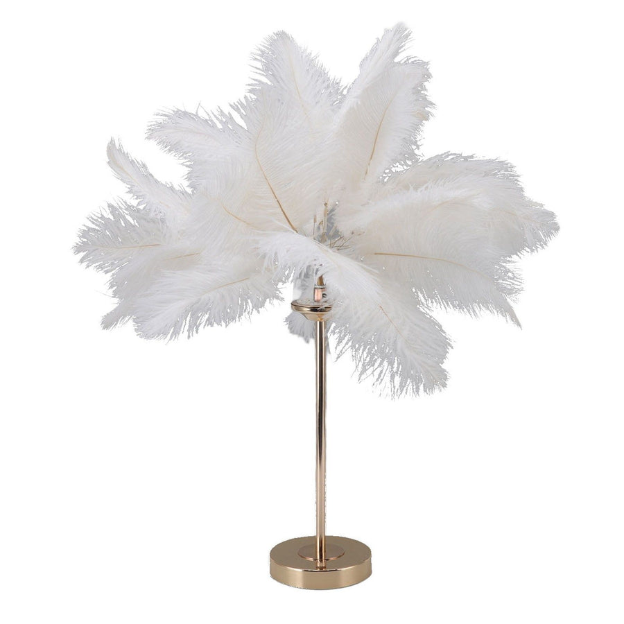 Feather Table Lamp Touch Switch USB Ostrich Feather Lamp 3 Color Dimming Desk Lamp with Gold Metal Base 30pcs Feather