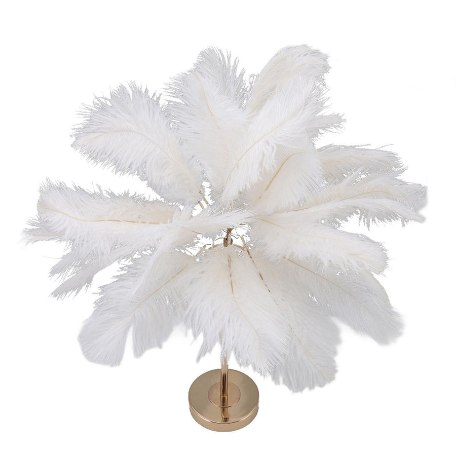 Feather Table Lamp Touch Switch USB Ostrich Feather Lamp 3 Color Dimming Desk Lamp with Gold Metal Base 30pcs Feather