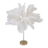 Feather Table Lamp Touch Switch USB Ostrich Feather Lamp 3 Color Dimming Desk Lamp with Gold Metal Base 30pcs Feather - Low Angle