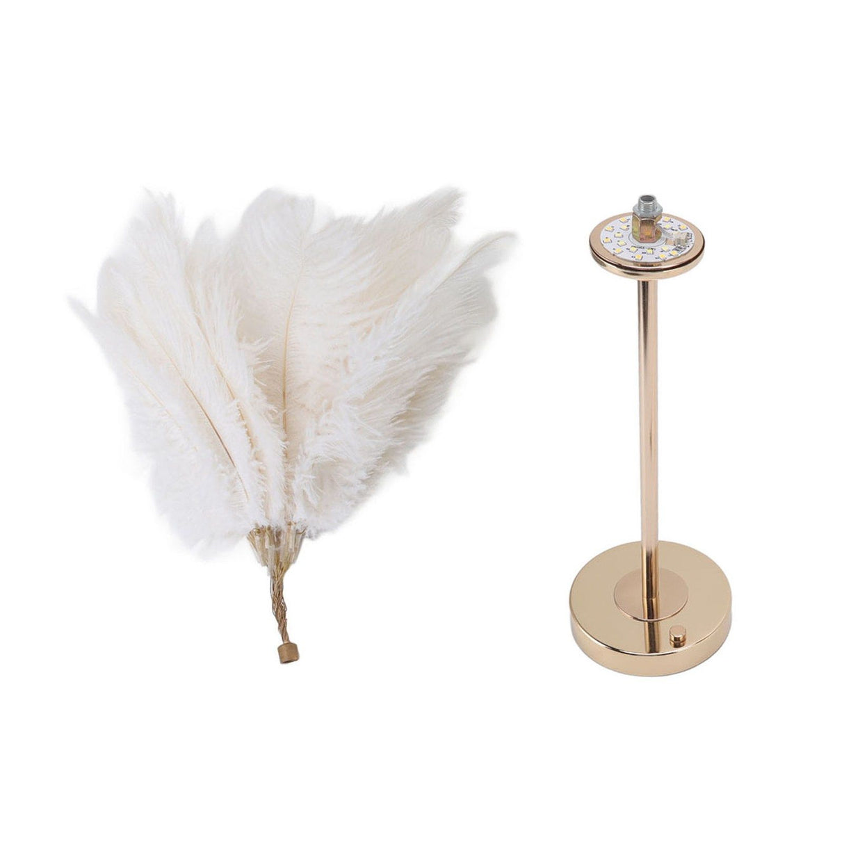 Feather Table Lamp Touch Switch USB Ostrich Feather Lamp 3 Color Dimming Desk Lamp with Gold Metal Base 30pcs Feather