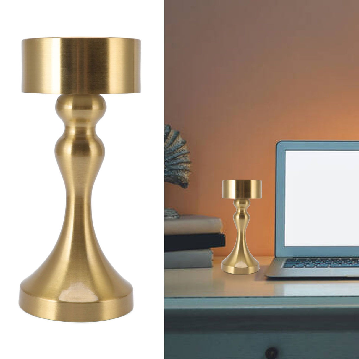 LED Table Lamp Rechargeable Battery Gold High Brightness Electroplating Drawing Process Impact Resistance Night Light B744