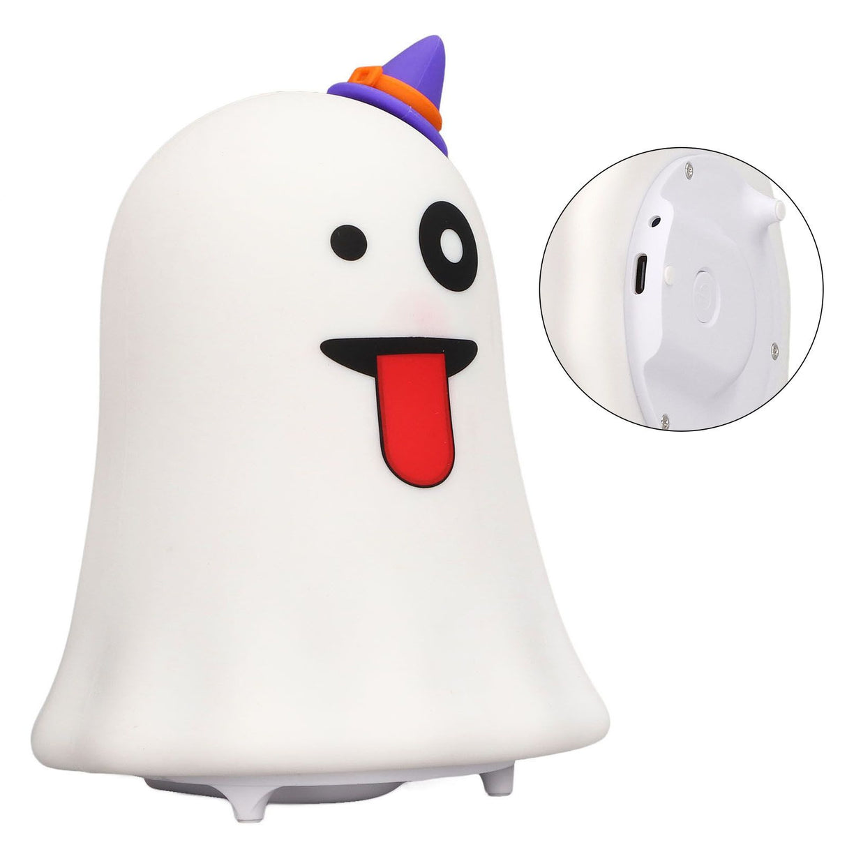 LED Cute Night Lamp Ghost Shaped 7 Colors Light USB Charging Silicone and ABS Bed Light for Kids Bedroom Halloween
