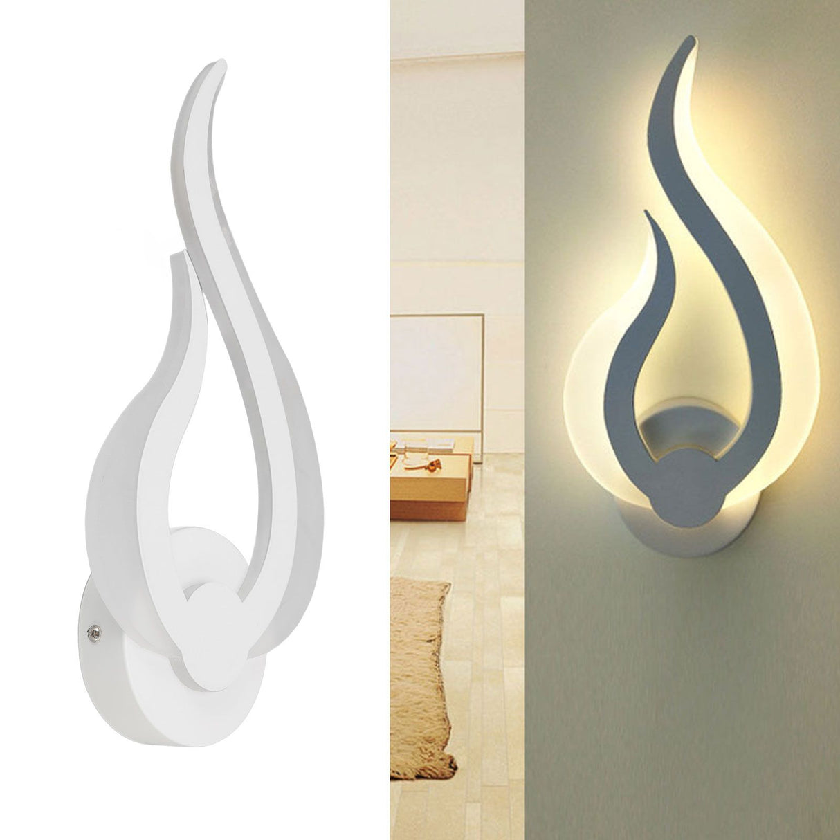 LED Wall Light Flame Shaped Simple Design Acrylic Aluminum Alloy Wall Sconce for Study Corridor Bedroom 85‑265V