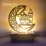 LED Eid Ramadan Hollow Decorations Openwork Carving Wooden Light Durable Table Light Crafts