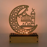 LED Eid Ramadan Hollow Decorations Openwork Carving Wooden Light Durable Table Light Crafts - Side View
