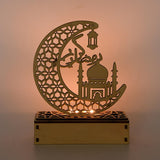 LED Eid Ramadan Hollow Decorations Openwork Carving Wooden Light Durable Table Light Crafts