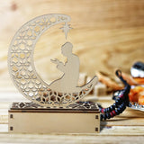 LED Eid Ramadan Hollow Decorations Openwork Carving Wooden Light Durable Table Light Crafts