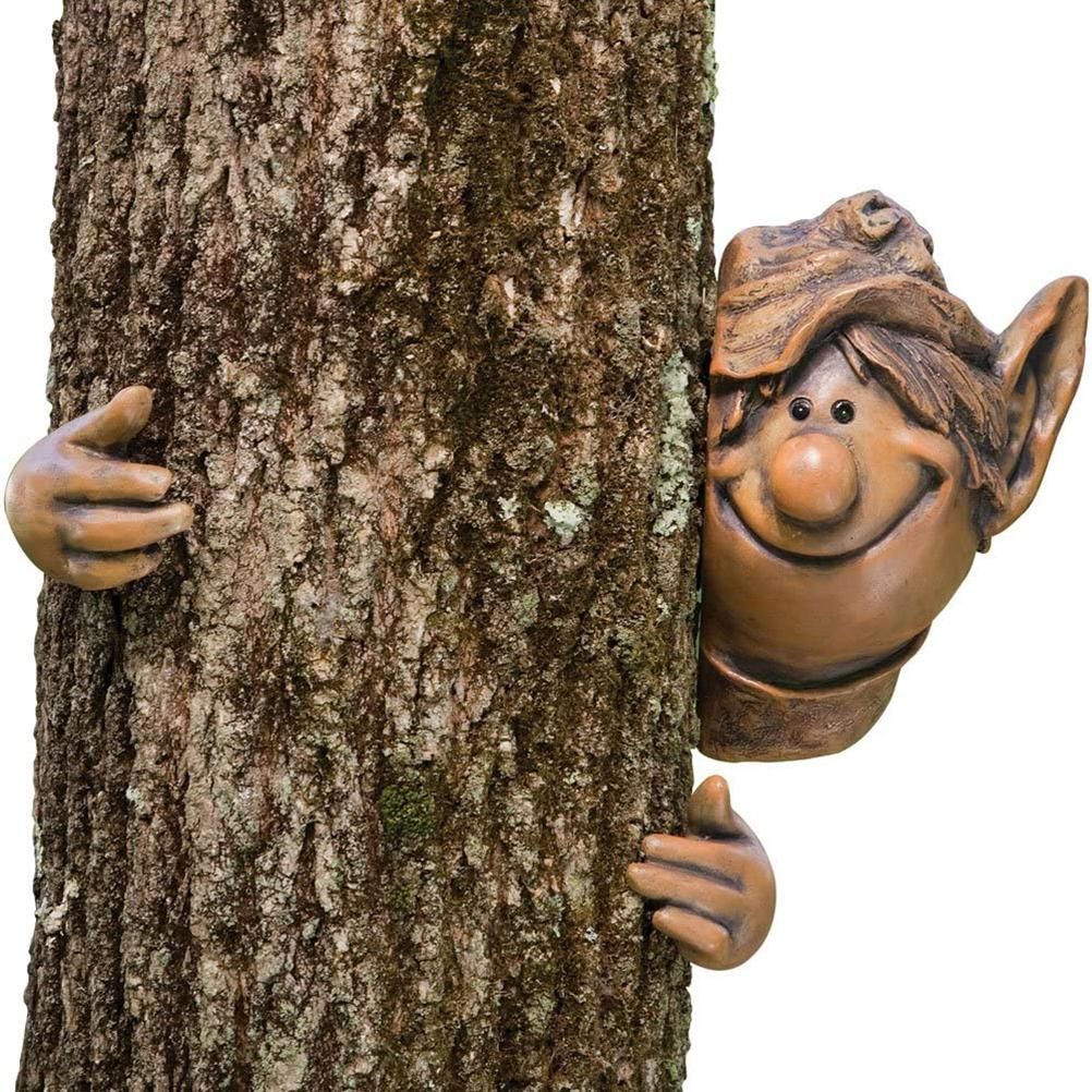 Garden Elf Tree Hugger Polyresin Tree Sculpture Garden Peeker Yard Art for Home Decoration