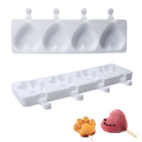 4 Cavities Ice Cream Mold Silicone Popsicle Mold Homemade Heart Shaped Paw Ice Cream Mold for DIY Popsicle Cake Jelly - Front View
