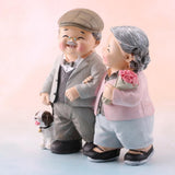 Elderly Couple Resin Statue Romantic Elderly Craft Adornment Home Decor Happy Couple Figurine for DIY Decoration - 45-Degree Angle
