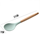 Cooking Scooping Spoon Wooden Handle Baking Utensils Durable Sturdy Silicone Cooking Utensils - Front View
