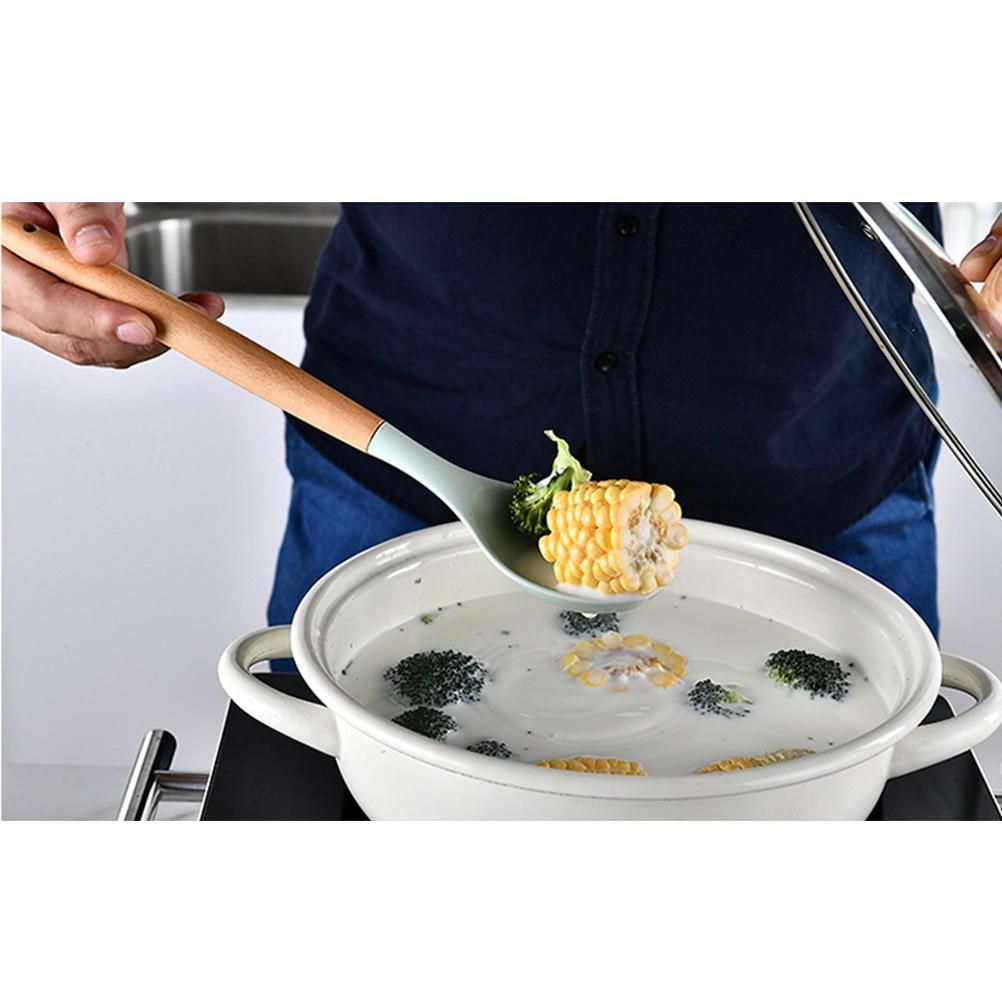 Cooking Scooping Spoon Wooden Handle Baking Utensils Durable Sturdy Silicone Cooking Utensils
