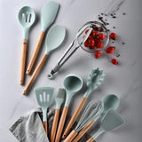 Cooking Scooping Spoon Wooden Handle Baking Utensils Durable Sturdy Silicone Cooking Utensils - 45-Degree Angle