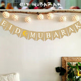 Eid Mubarak Banner Burlap Flag Decoration Eid Celebration Hanging Banner for Corridor Windows Living Room - Front View