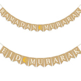 Eid Mubarak Banner Burlap Flag Decoration Eid Celebration Hanging Banner for Corridor Windows Living Room - Top-Down View