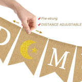 Eid Mubarak Banner Burlap Flag Decoration Eid Celebration Hanging Banner for Corridor Windows Living Room - Close-Up Angle
