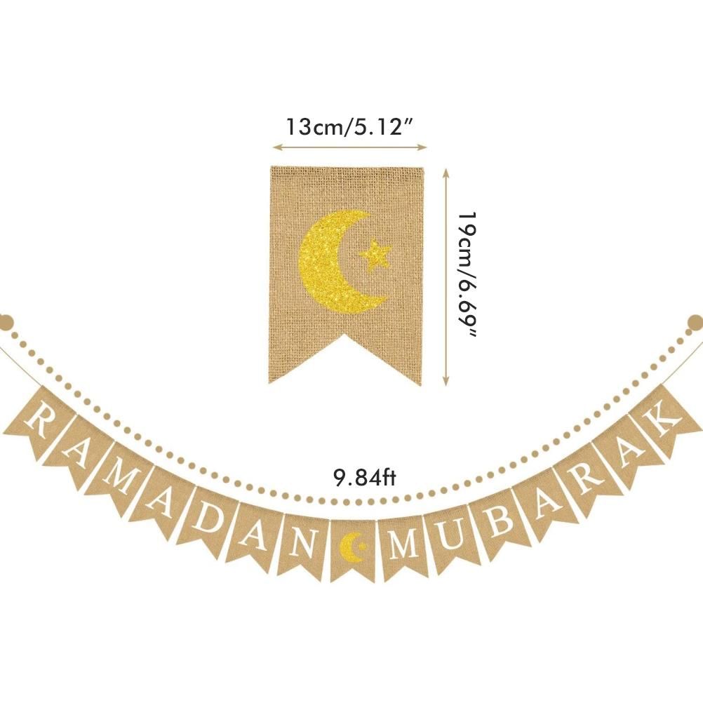 Eid Mubarak Banner Burlap Flag Decoration Eid Celebration Hanging Banner for Corridor Windows Living Room