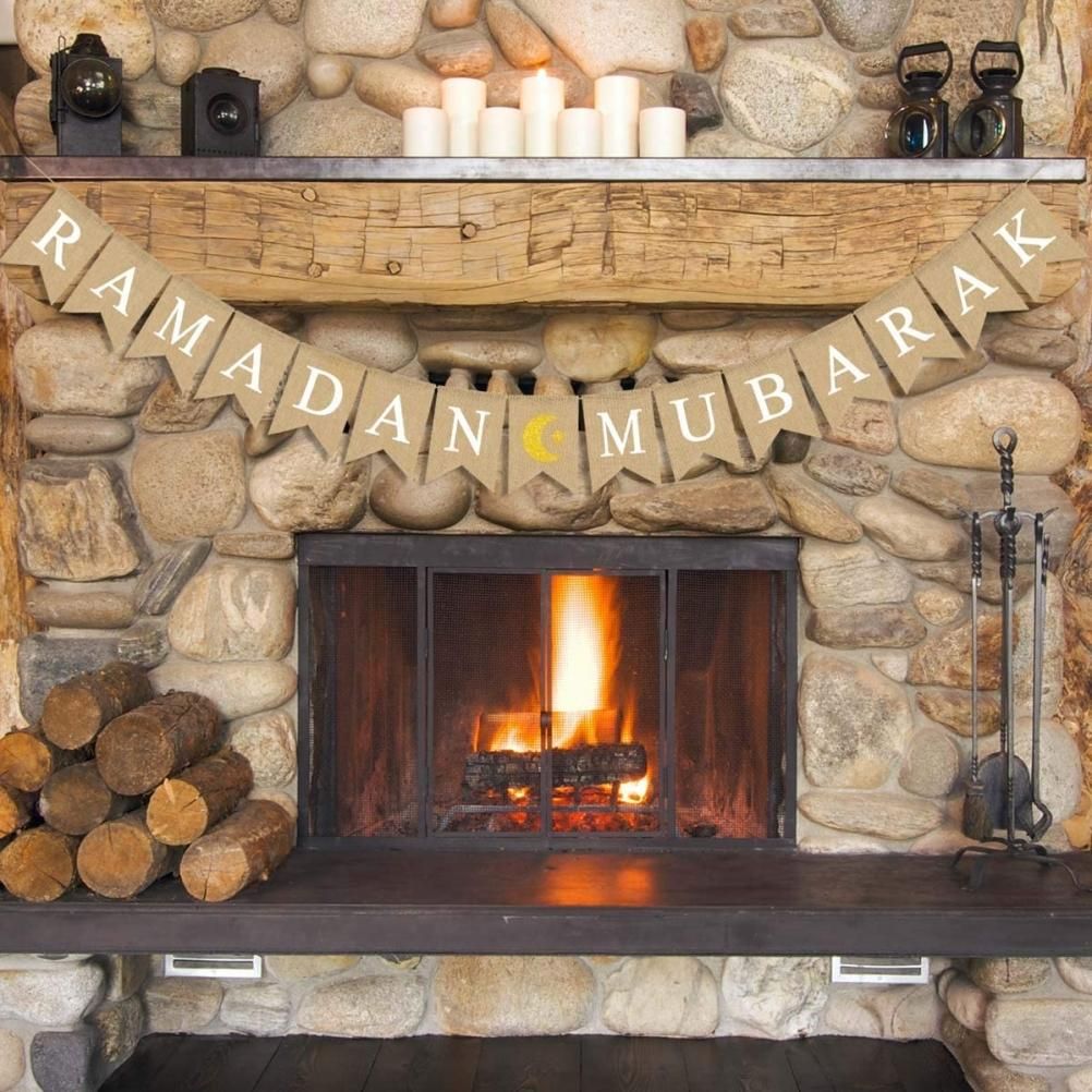 Eid Mubarak Banner Burlap Flag Decoration Eid Celebration Hanging Banner for Corridor Windows Living Room
