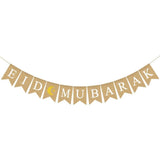 Eid Mubarak Banner Burlap Flag Decoration Eid Celebration Hanging Banner for Corridor Windows Living Room - Close-Up Angle