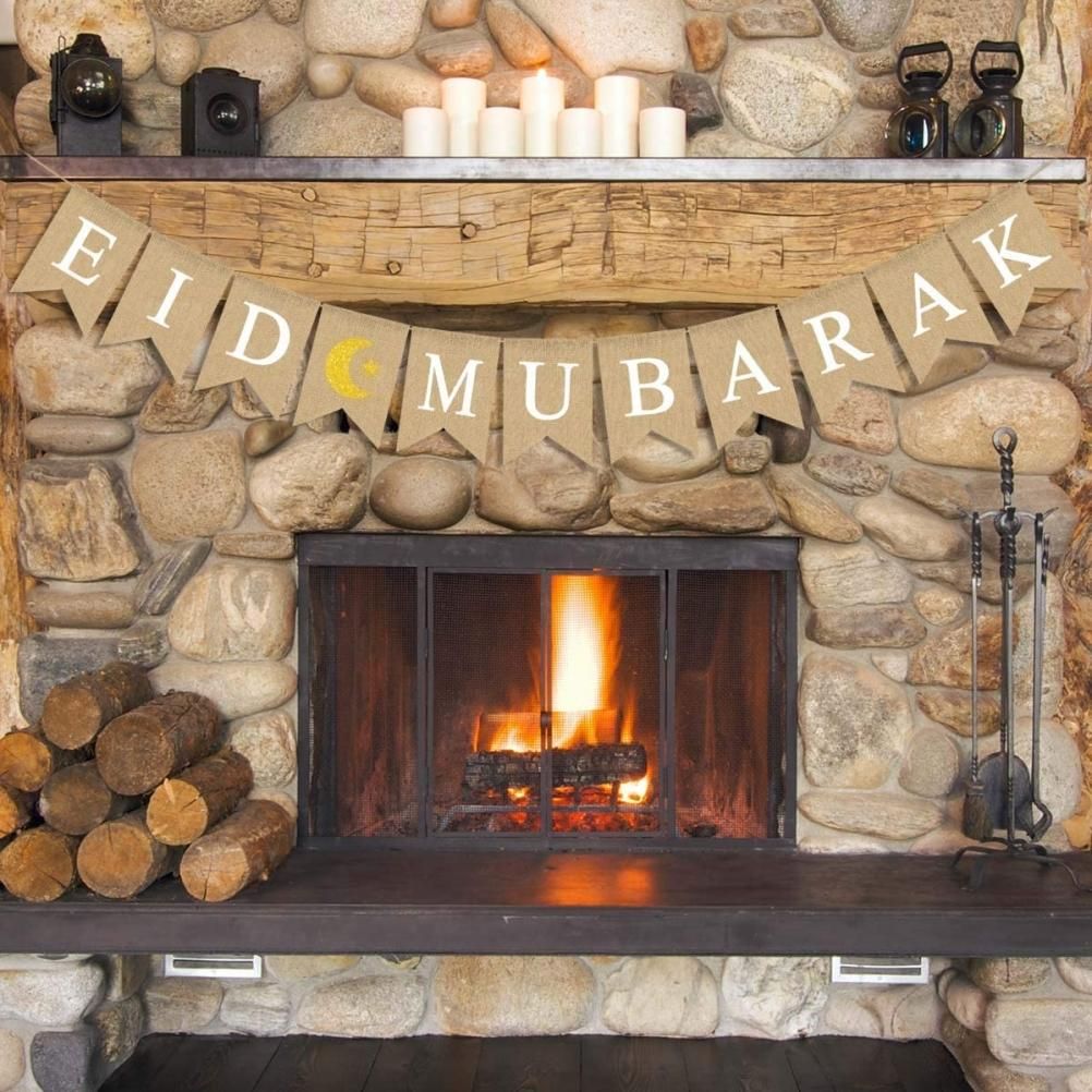 Eid Mubarak Banner Burlap Flag Decoration Eid Celebration Hanging Banner for Corridor Windows Living Room