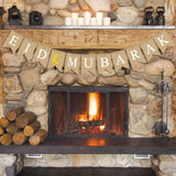 Eid Mubarak Banner Burlap Flag Decoration Eid Celebration Hanging Banner for Corridor Windows Living Room