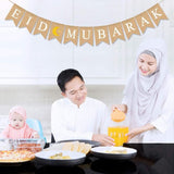 Eid Mubarak Banner Burlap Flag Decoration Eid Celebration Hanging Banner for Corridor Windows Living Room - Extra Image
