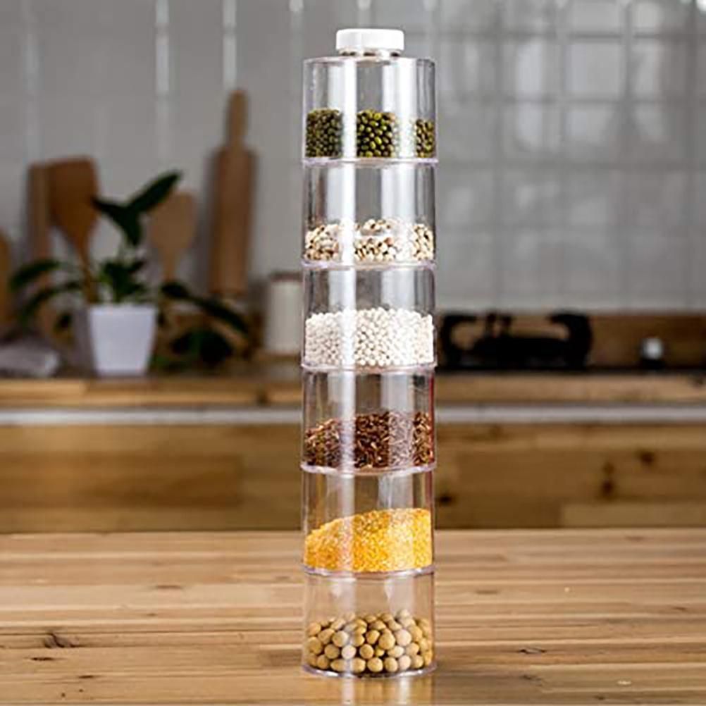 6PCS Spice Storage Boxes Stackable Spice Tower Racks Transparent Seasoning Cans Kitchen Tools
