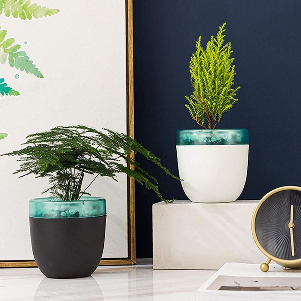 Automatic Self Watering Flower Pot Double Layer Design Planter for Office Home Gardening