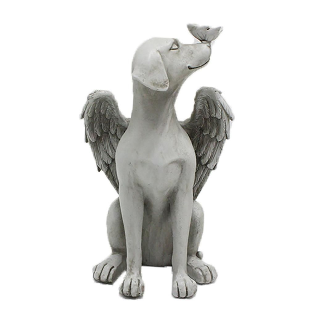 Garden Resin Statue Butterfly Angel Dog Sculpture Pet Dog Memorial Statue for Outdoor Garden Yard Decor