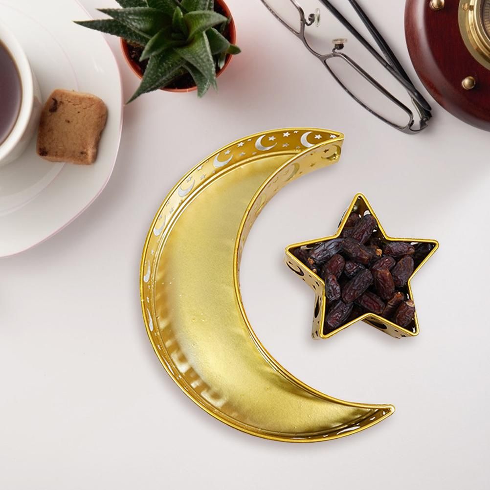 Ramadan Serving Tray with Crescent Moon and Star Food Tray Muslim Islam Mubarak Food Tray for Party Decoration