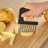Chips Wave Cutter Stainless Steel Potato Cutter Fruit Vegetable Salad Cutter Tool for Vegetables Potatoes Onions - Close-Up Angle