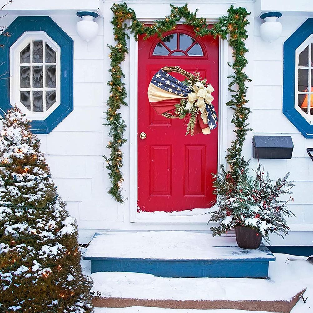 Front Door 16 in Wreaths for Independence Day Memorial Patriotic and 4th of July Veterans Day American Floral Vines Garland Ornaments