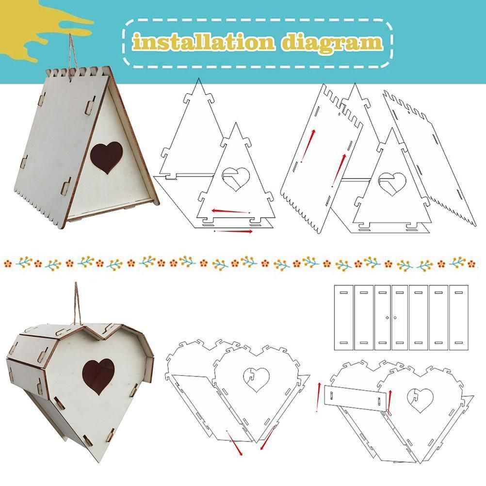 Wood Birds Nest Box DIY Nest Box Bird House Kit Painting Bird House Art Craft for Children