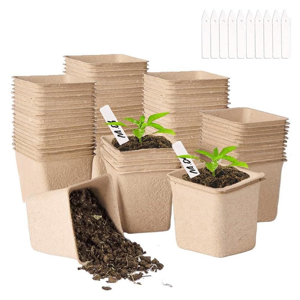 Plant Starter Peat Pots with Labels Flower Vegetable Seedlings Nursery Cup Paper Planter Pot Garden Supplies