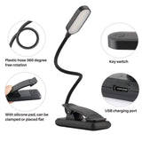 9 LEDs Clip On Book Light USB Rechargeable Reading Light with 3 Adjustable Brightness Levels Long Lasting Lightweight Light - 45-Degree Angle