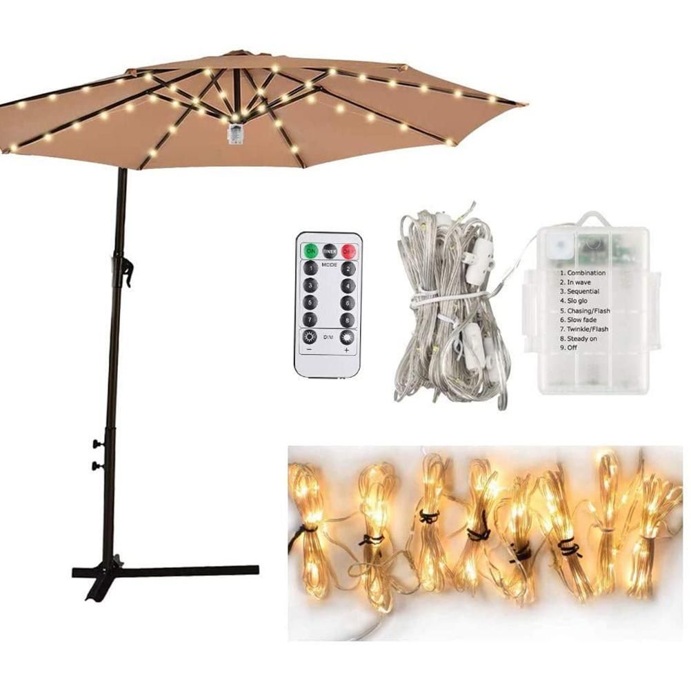 Outdoor Patio Umbrella Light Strings LED Umbrella Lamp with Remote Control and 10 Cable Tie Umbrella Pole Light Garden Decor