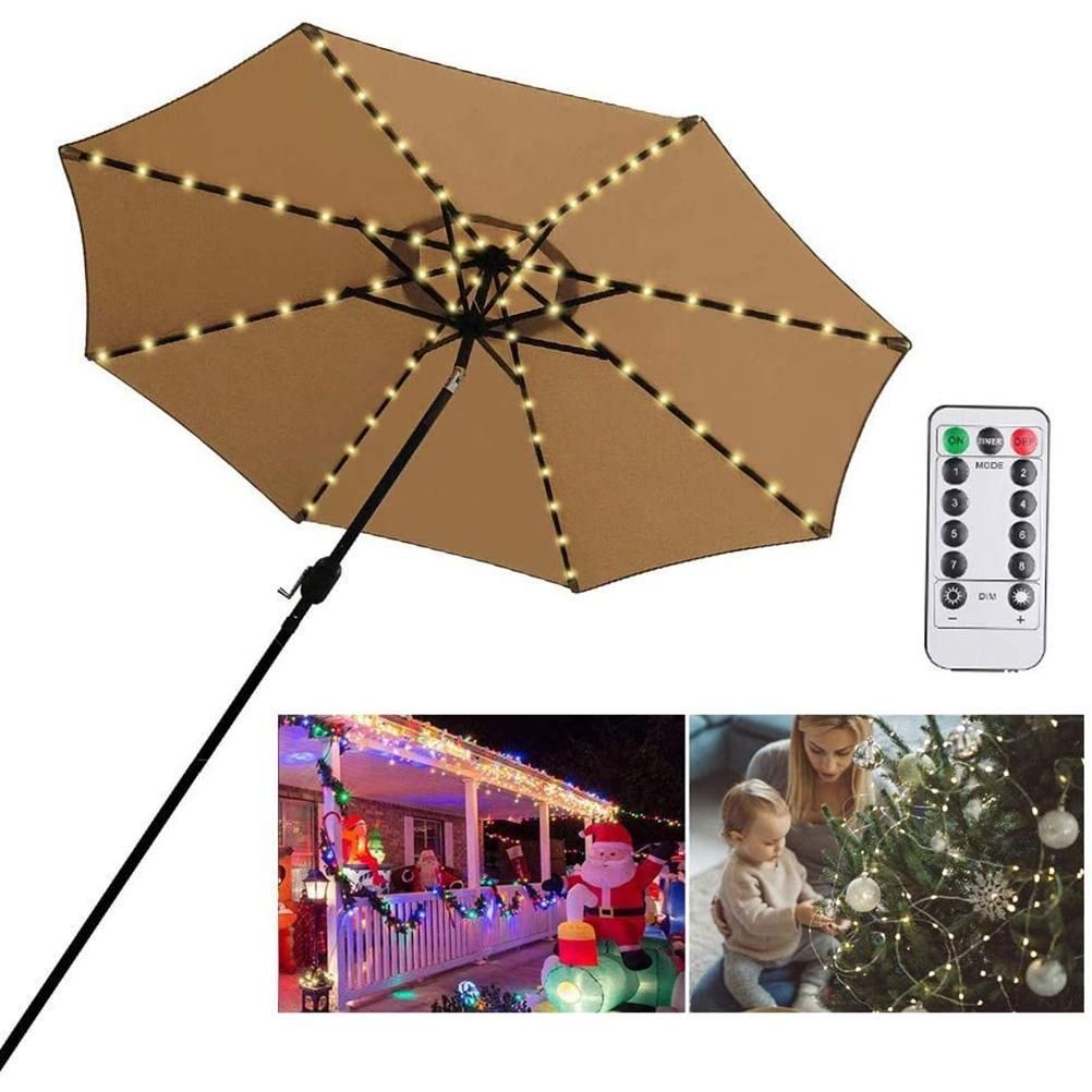 Outdoor Patio Umbrella Light Strings LED Umbrella Lamp with Remote Control and 10 Cable Tie Umbrella Pole Light Garden Decor