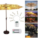 Outdoor Patio Umbrella Light Strings LED Umbrella Lamp with Remote Control and 10 Cable Tie Umbrella Pole Light Garden Decor - Side View