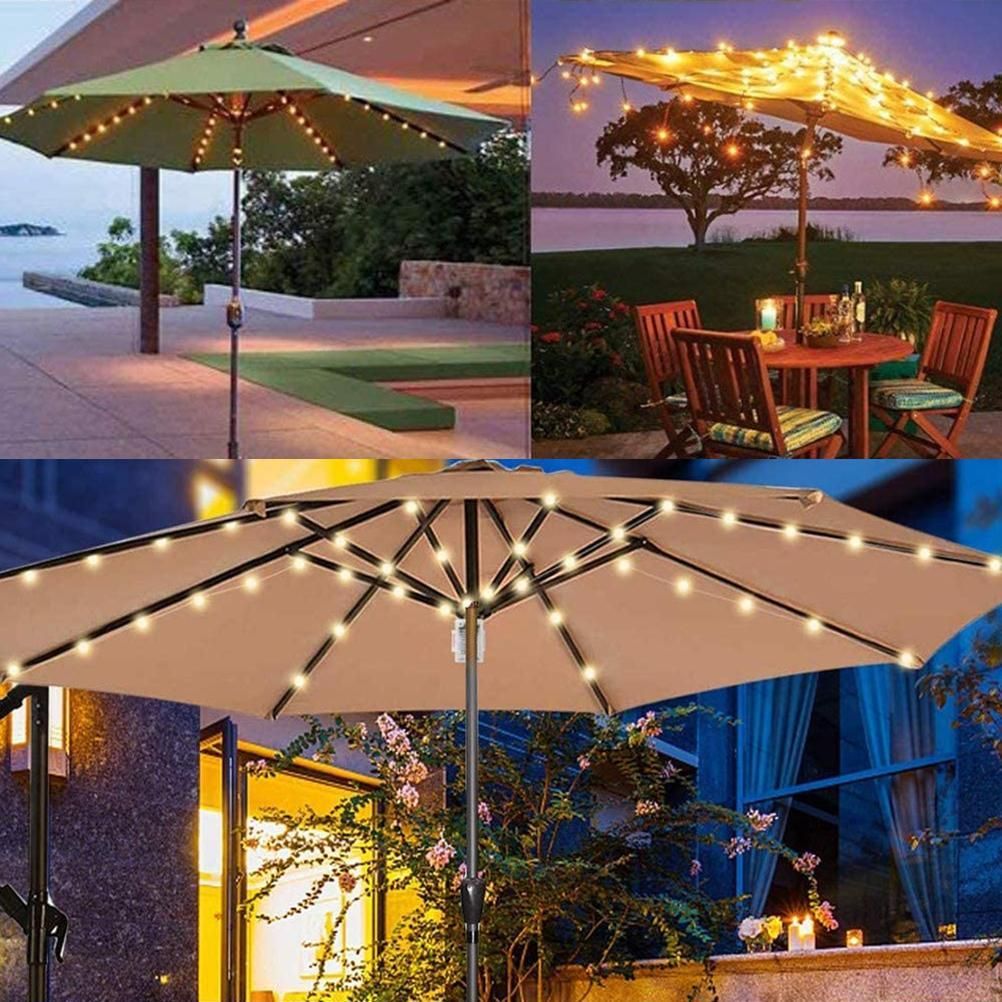 Outdoor Patio Umbrella Light Strings LED Umbrella Lamp with Remote Control and 10 Cable Tie Umbrella Pole Light Garden Decor