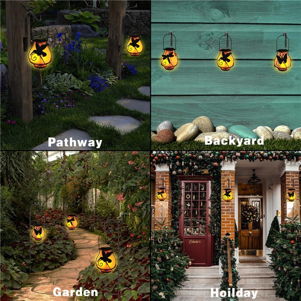 Solar Flame Lantern Lights Flickering Flames Outdoor Solar Lights Hanging Lanterns Waterproof Decoration Lighting Lanterns
