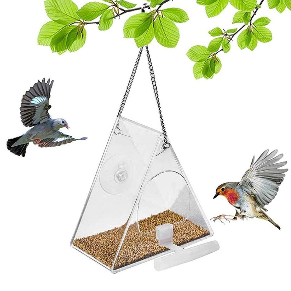 Bird Feeder Clear Acrylic Hanging Wild Bird Feeder Seed Tray for Indoor and Outdoor Garden