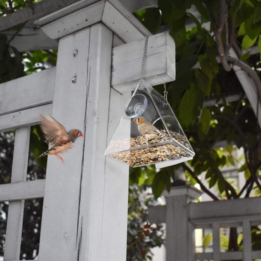 Bird Feeder Clear Acrylic Hanging Wild Bird Feeder Seed Tray for Indoor and Outdoor Garden