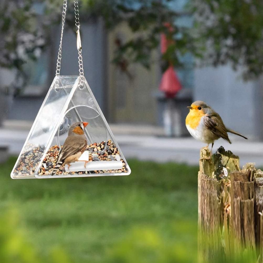 Bird Feeder Clear Acrylic Hanging Wild Bird Feeder Seed Tray for Indoor and Outdoor Garden