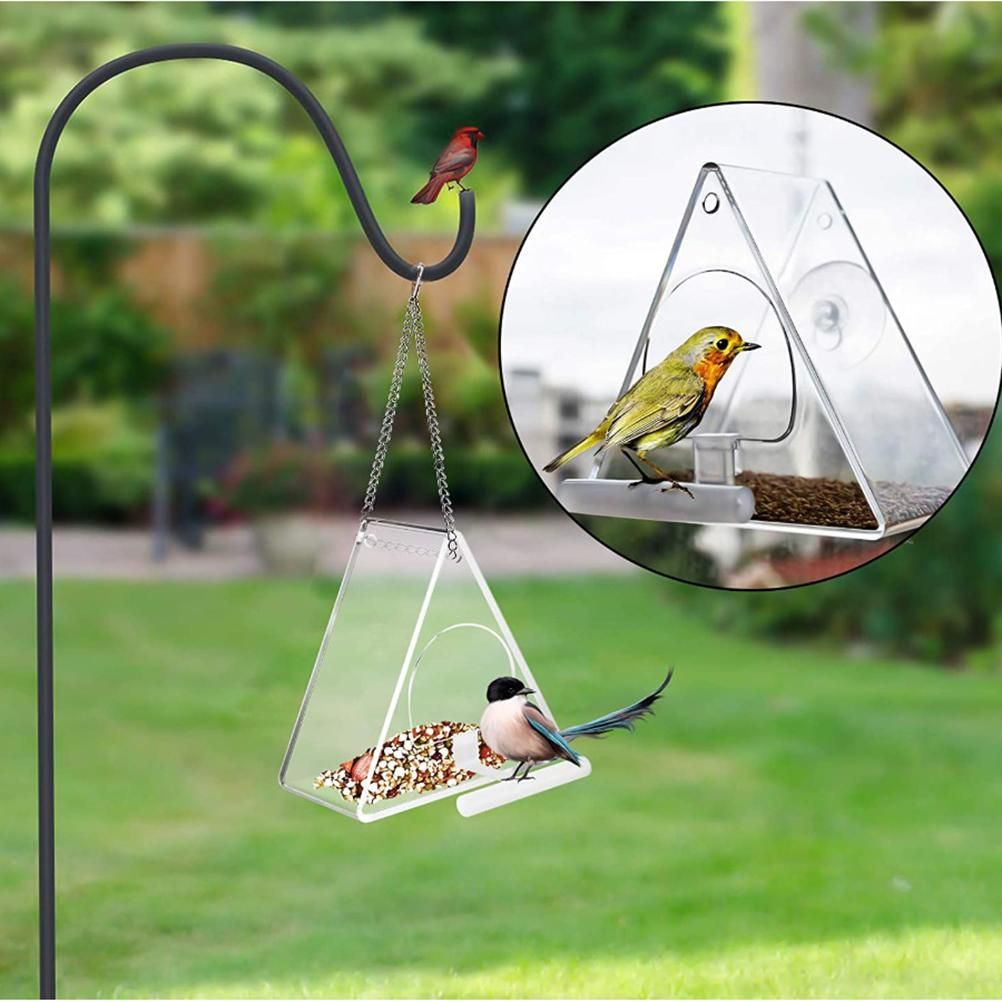 Bird Feeder Clear Acrylic Hanging Wild Bird Feeder Seed Tray for Indoor and Outdoor Garden